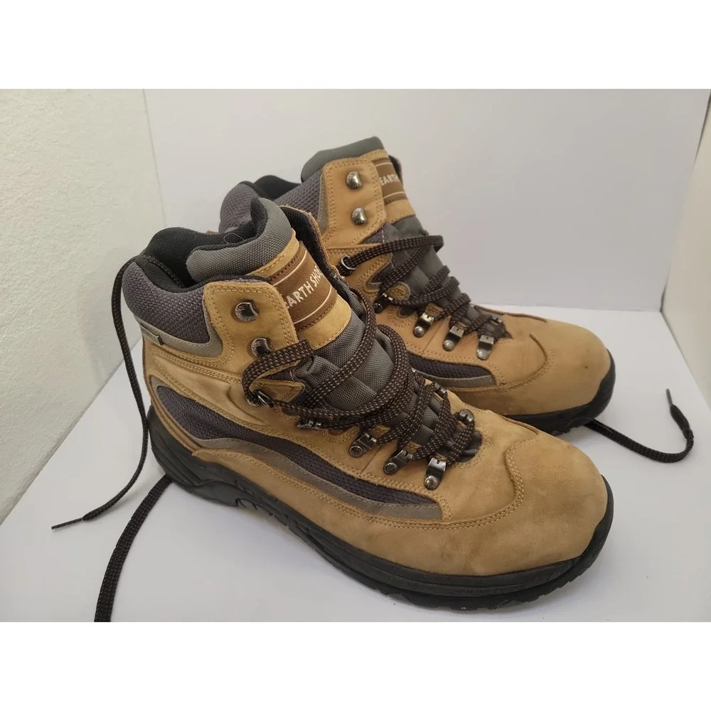 Earth Shoe Amigo Hiking Boots Mens 13 Waterproof Leather Trail Tan Brown